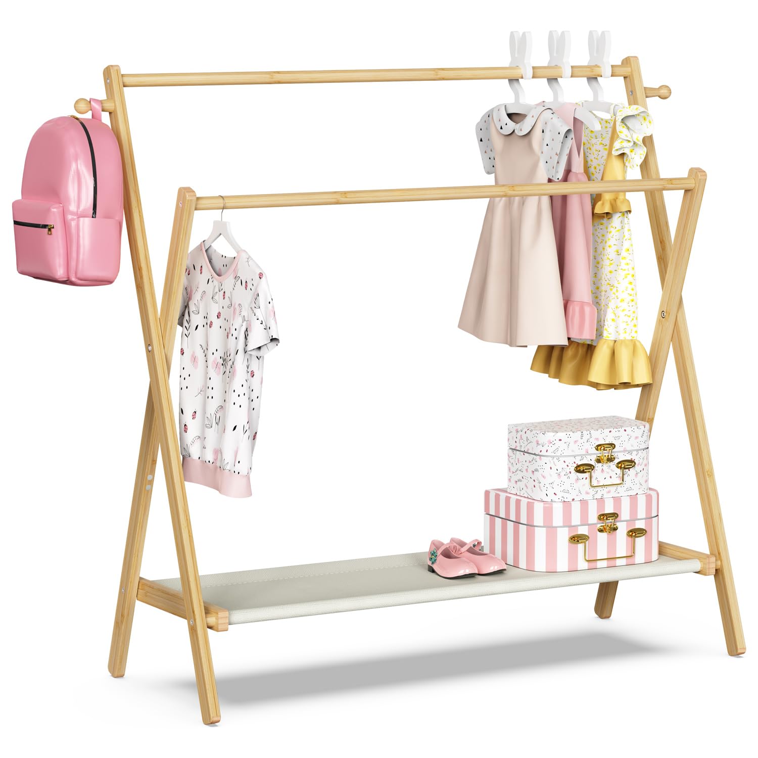 Amazon｜キッズ ハンガーラック 子供用 ダブルパイプ 折りたたみ 省